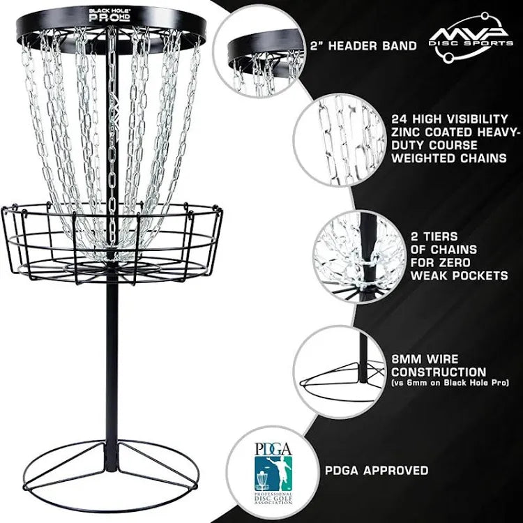 MVP Black Hole Pro HD 24-Chain Portable Disc Golf Basket Target